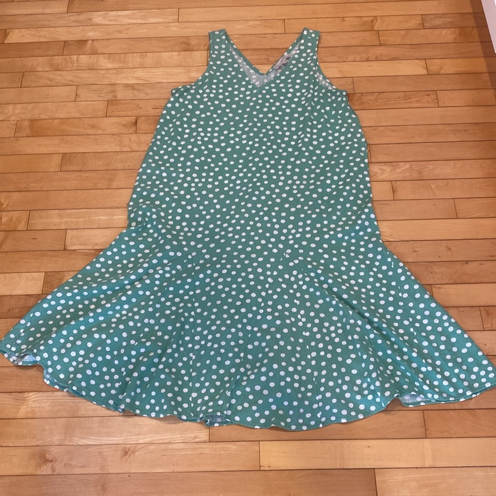 LOFT petites Green Polka Dot Sleeveless Maxi Dress Rayon/Linen Dress Size Large - Picture 15 of 17